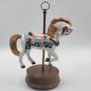 Vintage Paul Sebastian Porcelain  Carousel Horse Figurine Music Box